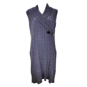 Calvin Klein Sleeveless Shawl Sweater Dress Buckle Cable Knit Rib Black Womens M